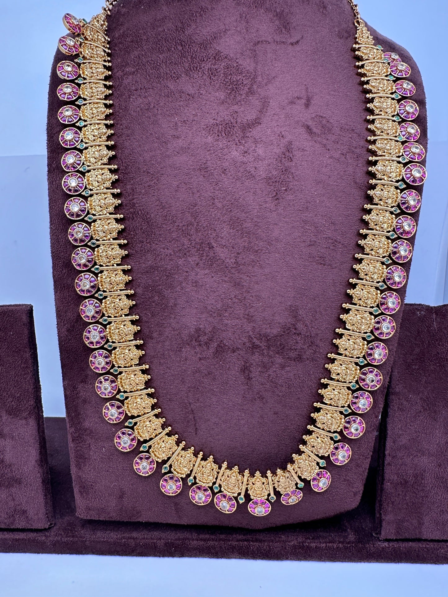 Kempu Goddess Lakshmi Bottu Long Necklace