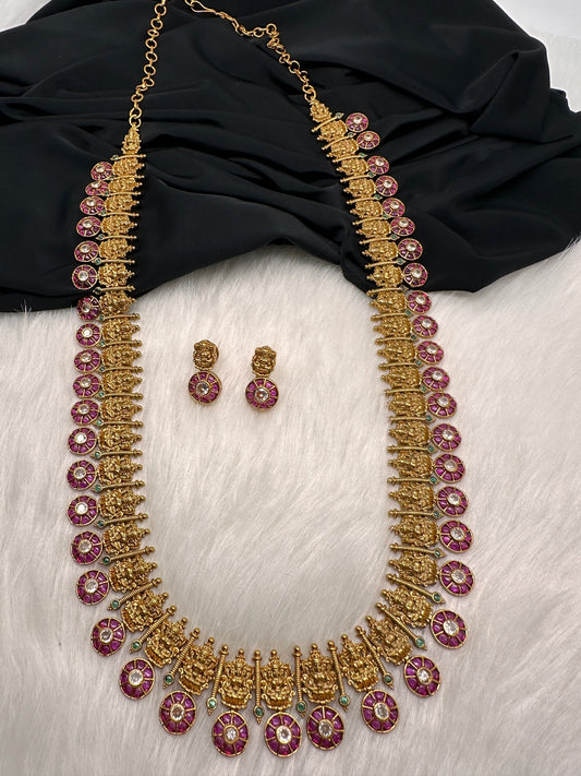 Kempu Goddess Lakshmi Bottu Long Necklace