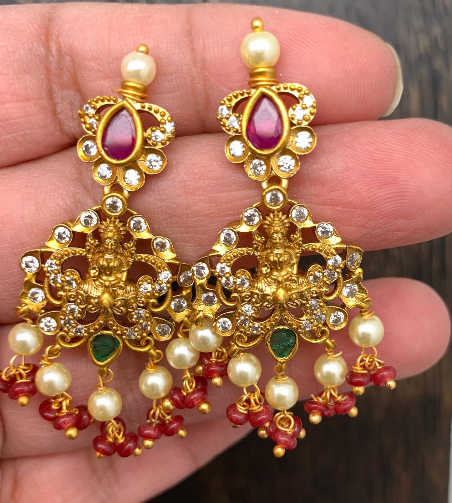 Traditional Guttapusalu Matte Golden with Red Beads and Pearls