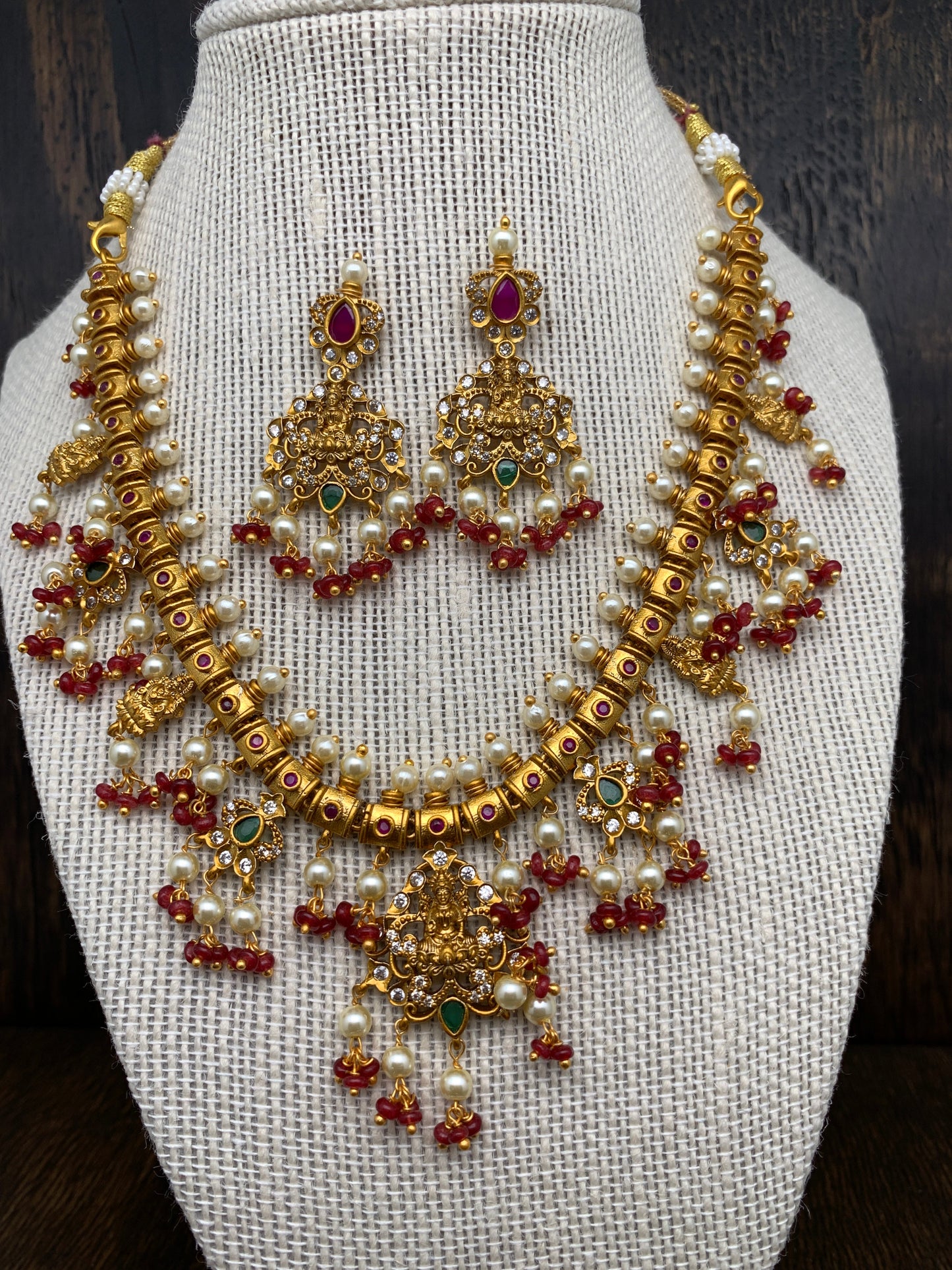 Traditional Guttapusalu Matte Golden with Red Beads and Pearls