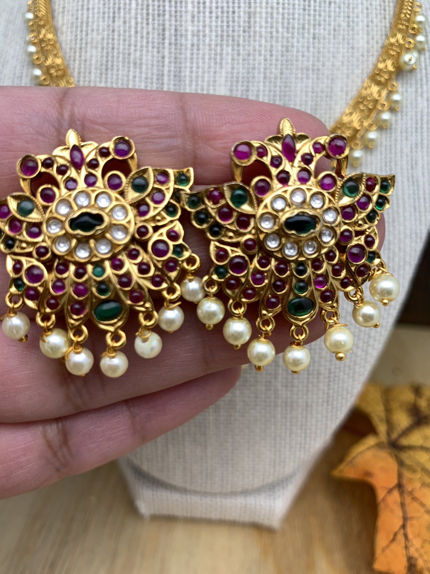Antique Red Green Kemp Necklace Floral Pattern Kanthi Style