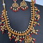 Goddess Lakshmi Red Coral Beads Red Green Stone CZ and Pearls Traditional Guttapusalu Necklace