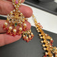Goddess Lakshmi Red Coral Beads Red Green Stone CZ and Pearls Traditional Guttapusalu Necklace