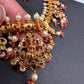 Goddess Lakshmi Red Coral Beads Red Green Stone CZ and Pearls Traditional Guttapusalu Necklace