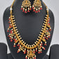 Goddess Lakshmi Red Coral Beads Red Green Stone CZ and Pearls Traditional Guttapusalu Necklace