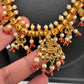 Goddess Lakshmi Red Coral Beads Red Green Stone CZ and Pearls Traditional Guttapusalu Necklace
