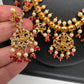 Goddess Lakshmi Red Coral Beads Red Green Stone CZ and Pearls Traditional Guttapusalu Necklace