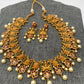 Peacock and Floral Red Green Stone CZ Pearls Necklace