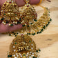 Lakshmi Pendent Dashavataram Necklace with Green Beads and Pearls