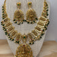 Lakshmi Pendent Dashavataram Necklace with Green Beads and Pearls