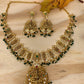 Lakshmi Pendent Dashavataram Necklace with Green Beads and Pearls