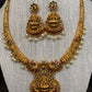 Goddess Lakshmi Red Green Stone CZ Pearls Kanthi Neckalce