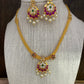 Red Green Stone and Pearls Short Necklace