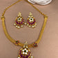 Red Green Stone and Pearls Short Necklace