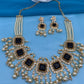 Black Carved Stone CZ and Pearls Necklace