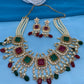 Multi Color Carved Stone CZ and Pearls Necklace