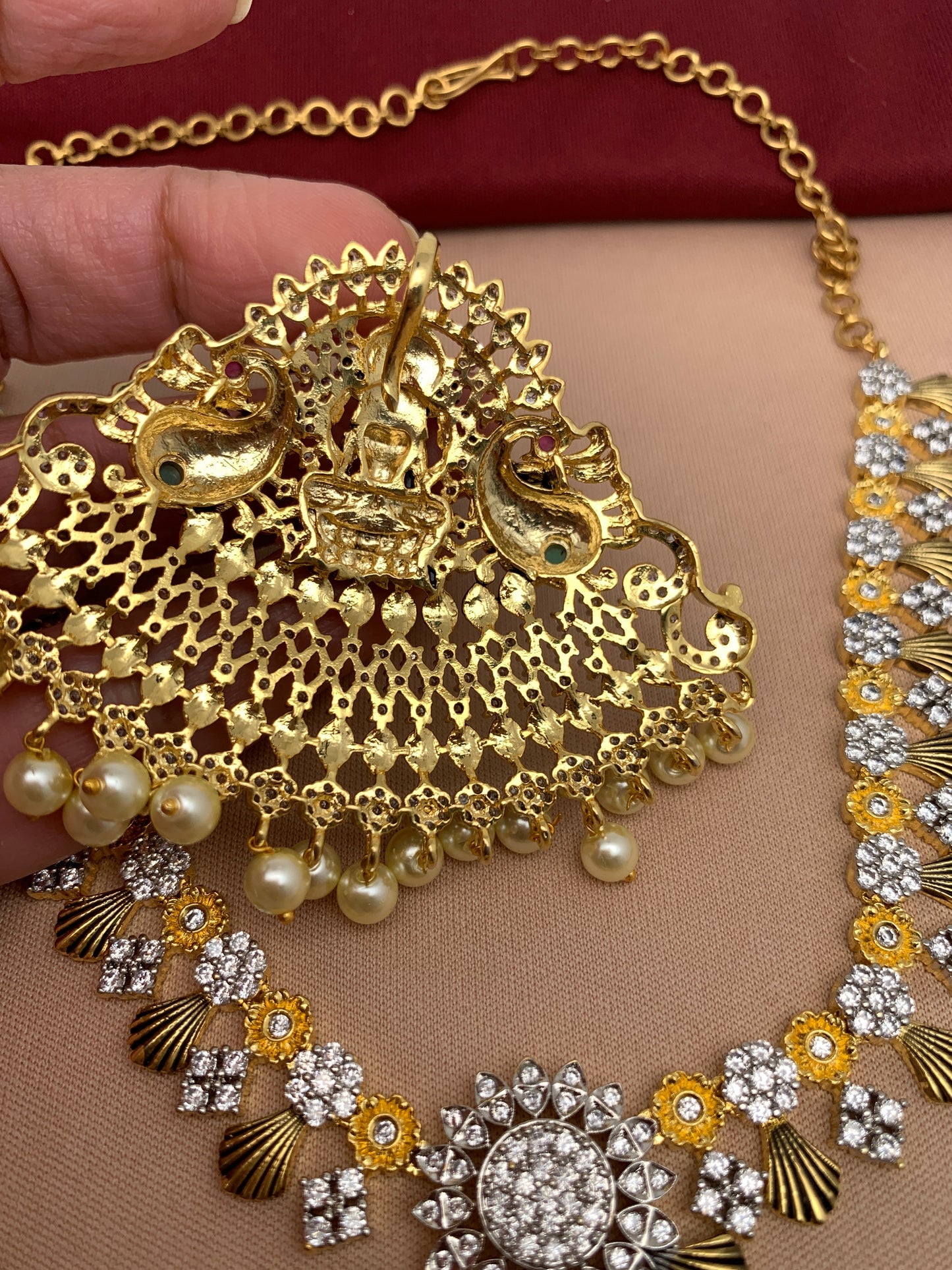 Goddess Lakshmi antique finish CZ American Diamond Detachable Pendent Necklace