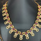CZ Red Green Stone Pearls Short Necklace