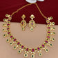 CZ Red Green Stone Pearls Short Necklace