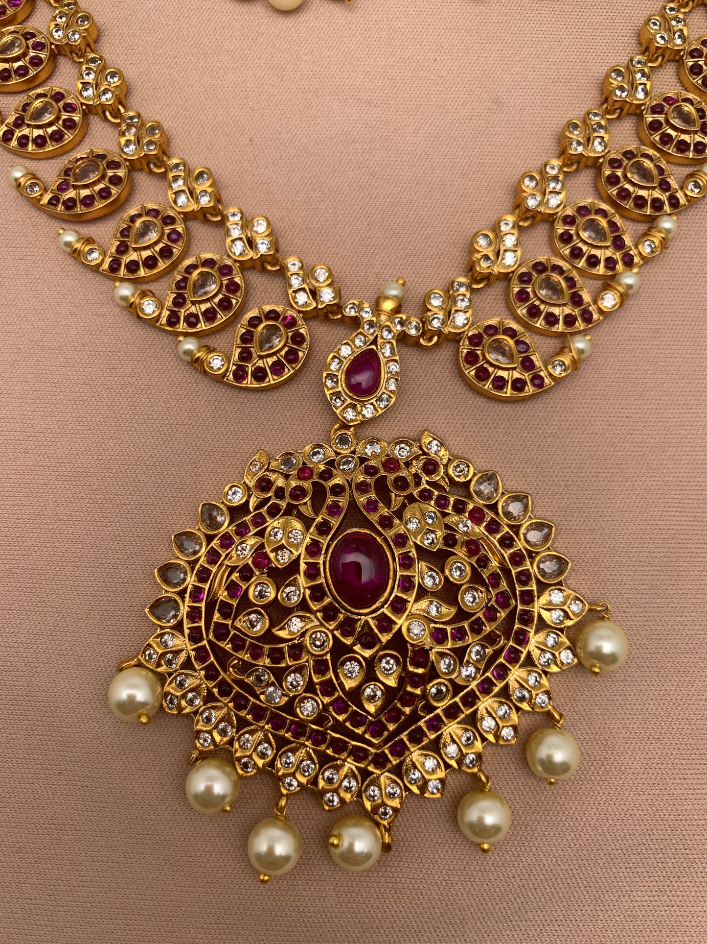 Red Stone Mango Matte Finish Short Necklace