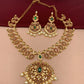 Red Green Stone Mango Matte Finish Short Necklace