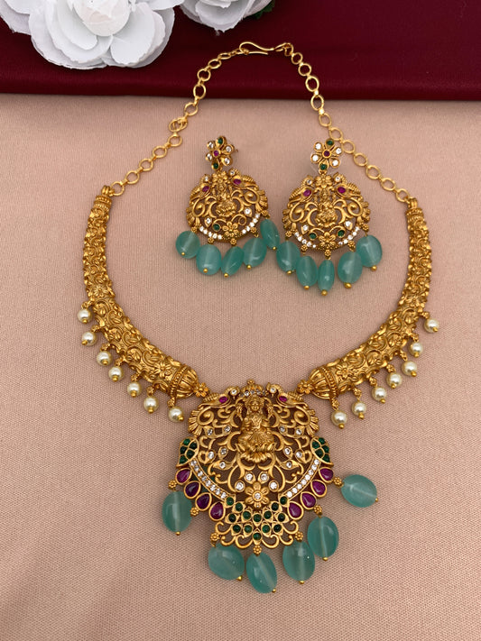 Goddess Lakshmi Mint Green Monalisa Beads Kanthi