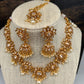 CZ Floral Pattern Short Necklace Set with Jhumki and Maang Teeka