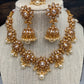 CZ Floral Pattern Short Necklace Set with Jhumki and Maang Teeka