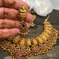 Goddess Lakshmi Red Green Kemp Short Necklace Set