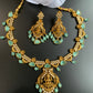 Mint Green Stone Goddess Lakshmi Matte Finish Short Necklace
