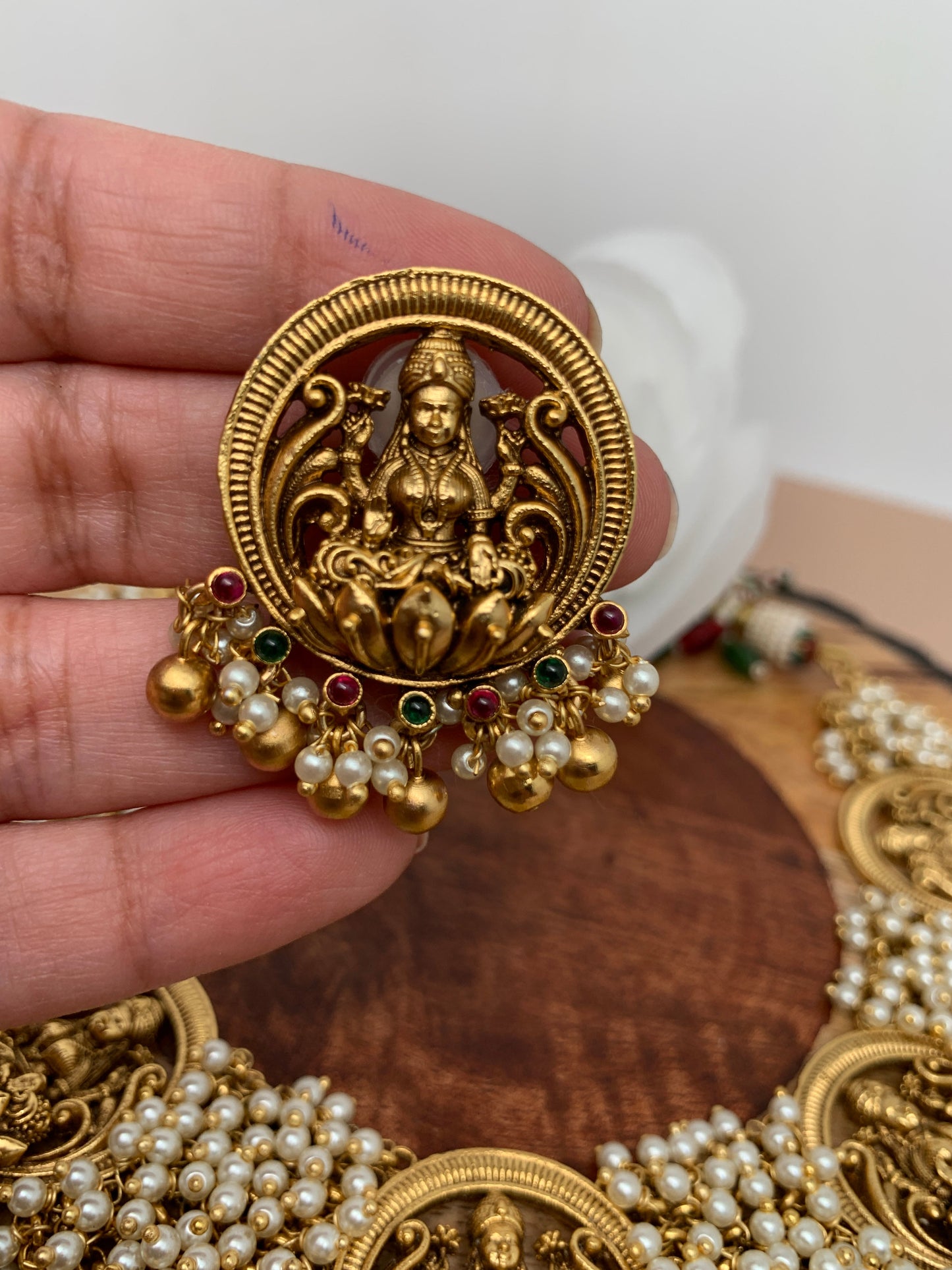 Goddess Lakshmi Cluster Pearls Short Around Neck Necklace