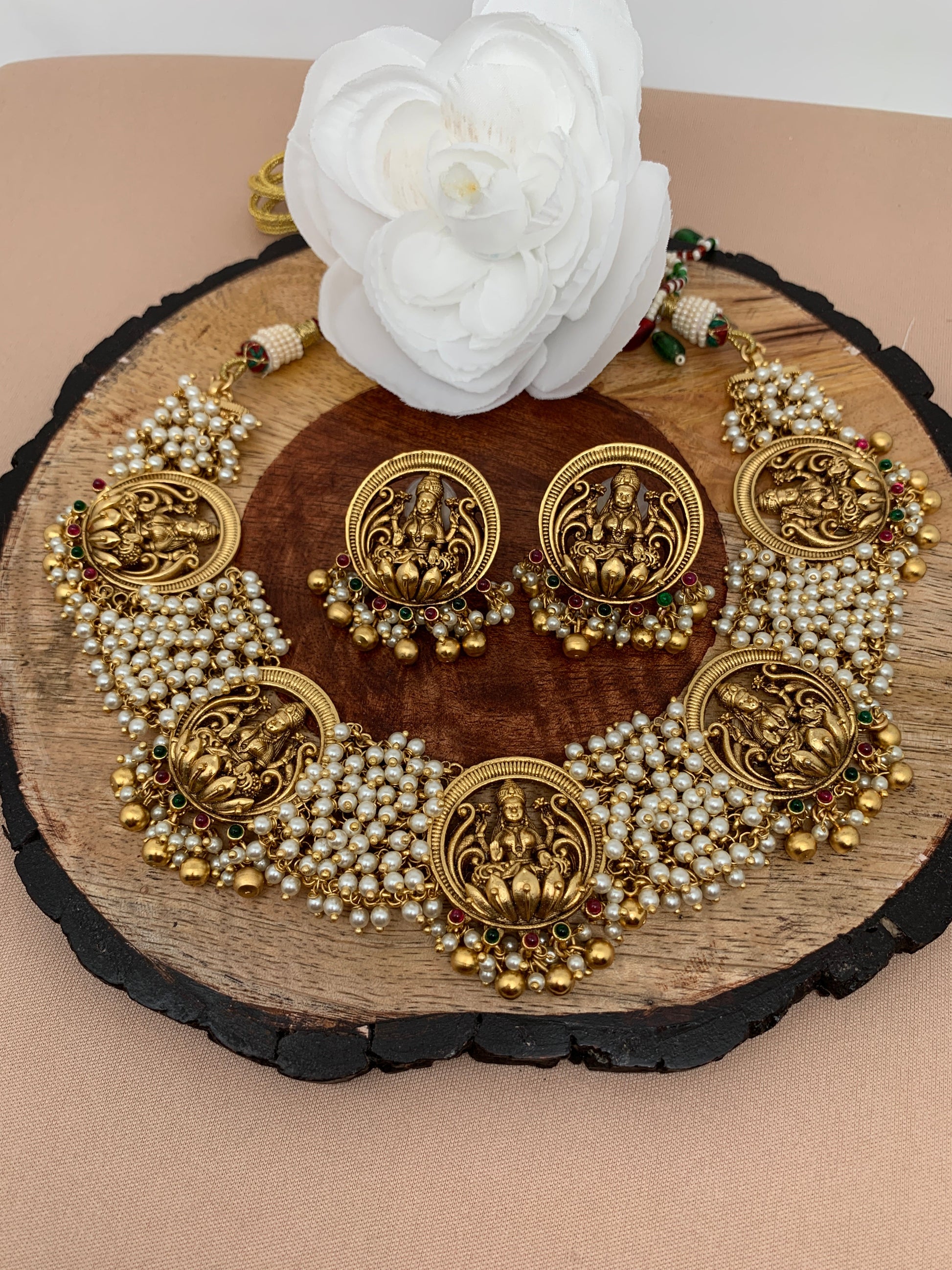 Goddess Lakshmi Cluster Pearls Short Around Neck Necklace