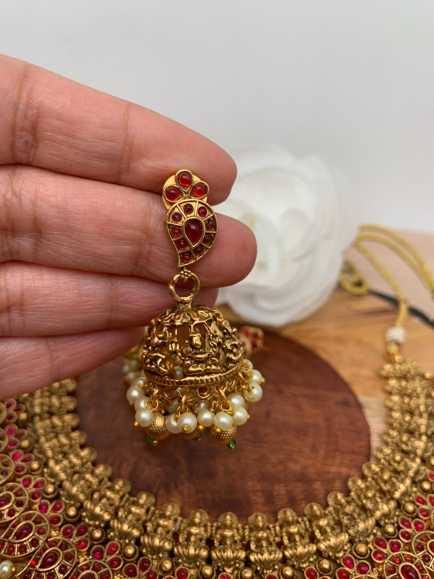 Goddess Lakshmi Mango Red Kemp Short Necklace