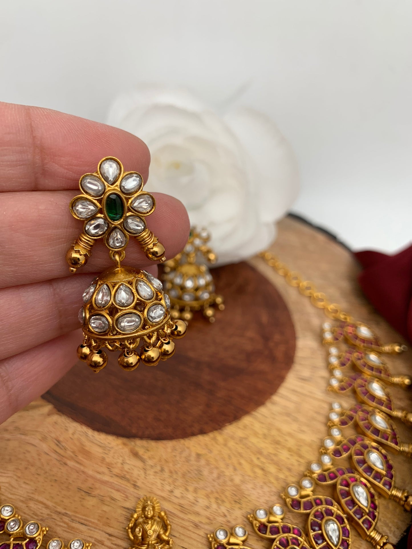 Goddess Lakshmi Red Kemp Kundan Mango Necklace