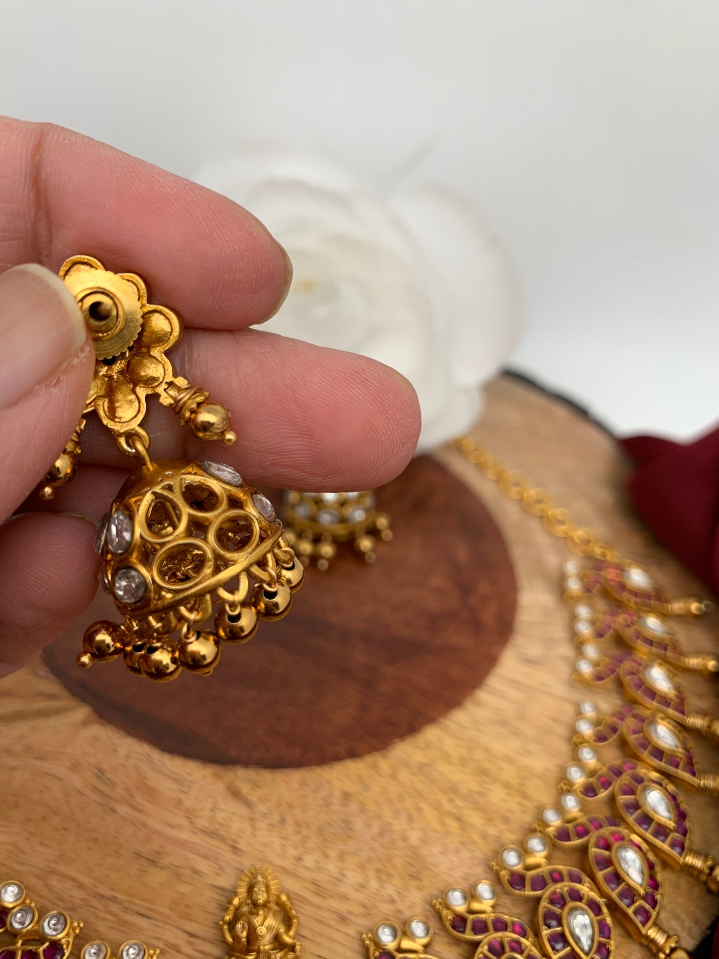 Goddess Lakshmi Red Kemp Kundan Mango Necklace