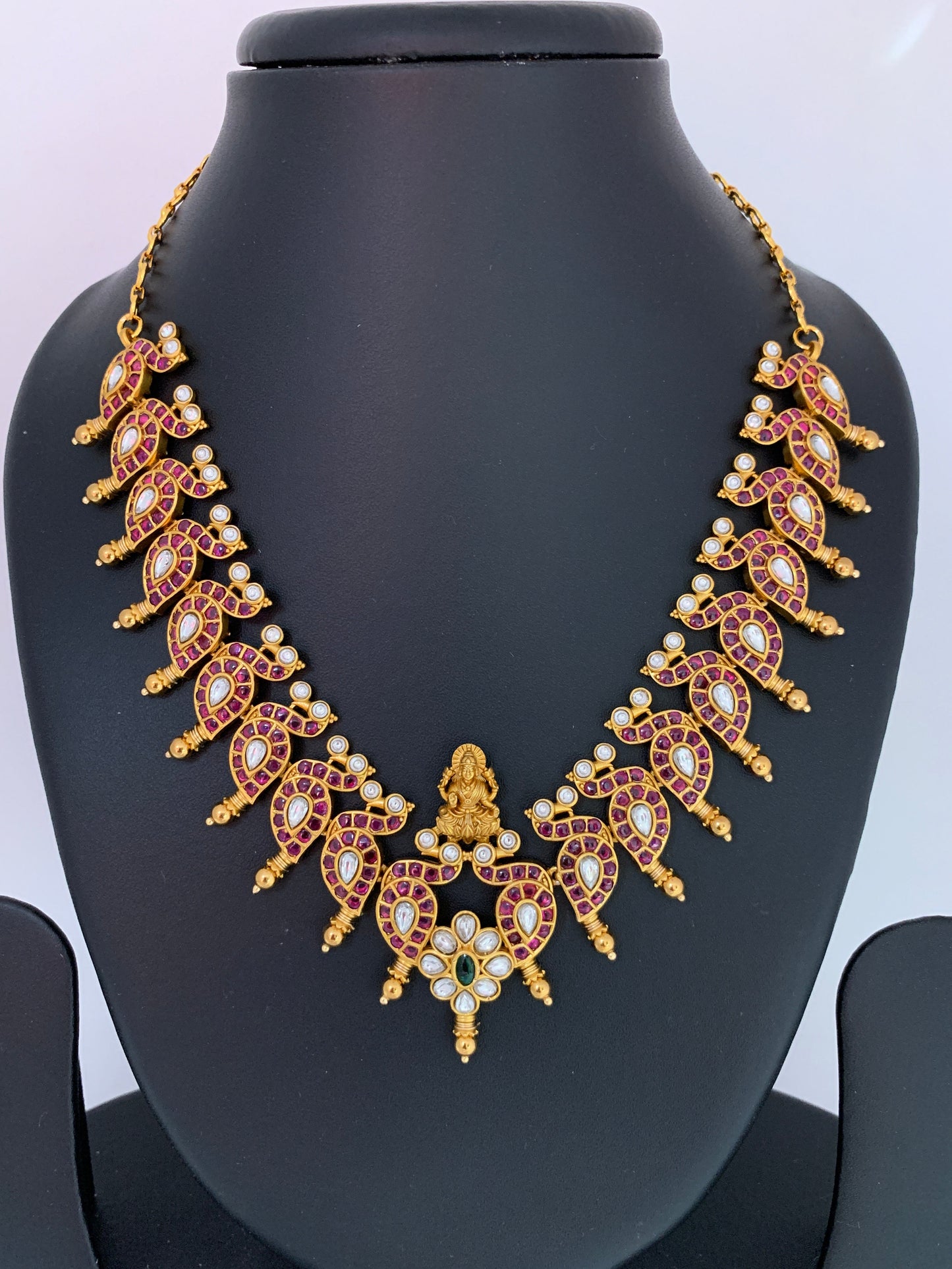 Goddess Lakshmi Red Kemp Kundan Mango Necklace