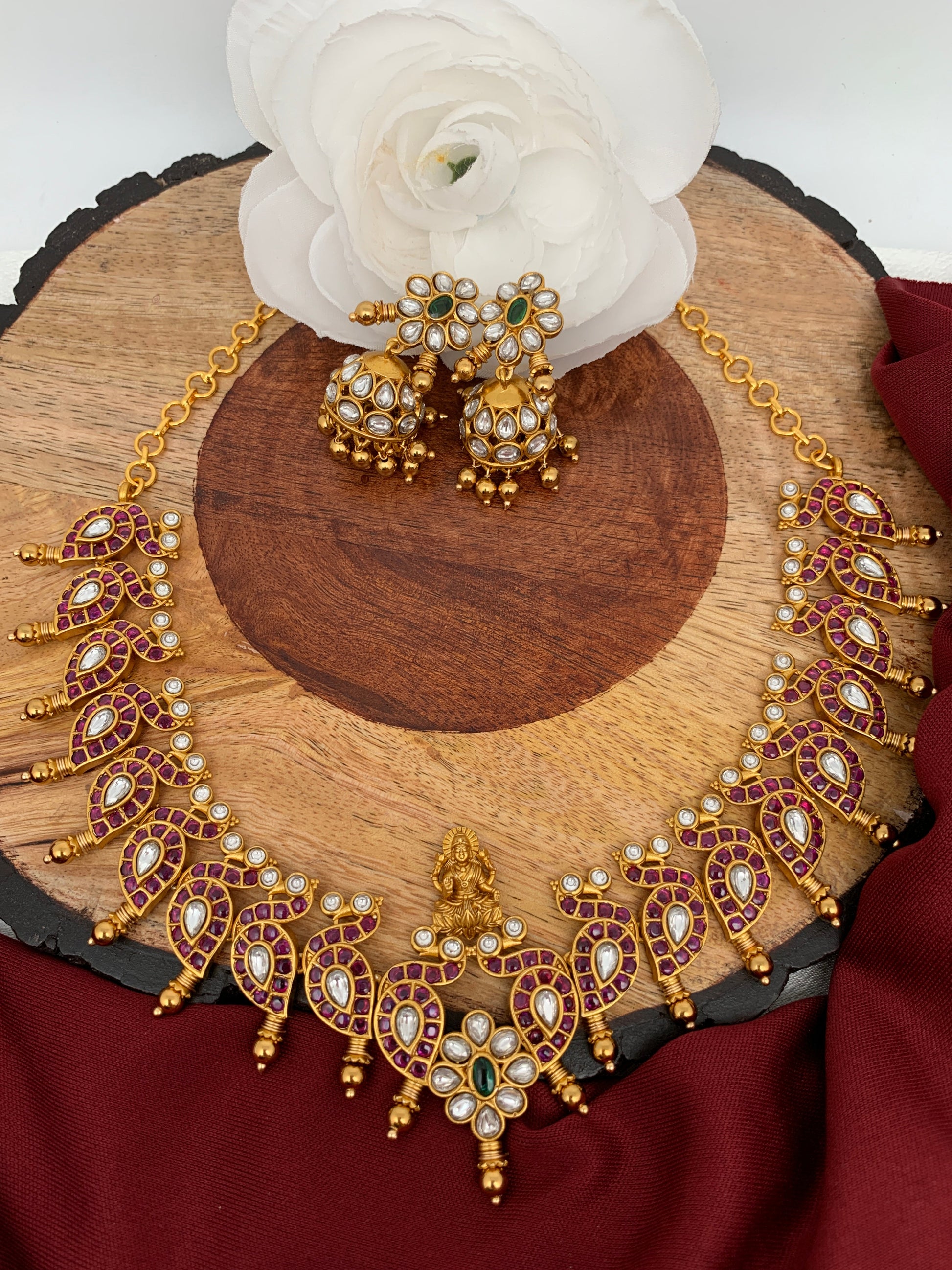 Goddess Lakshmi Red Kemp Kundan Mango Necklace