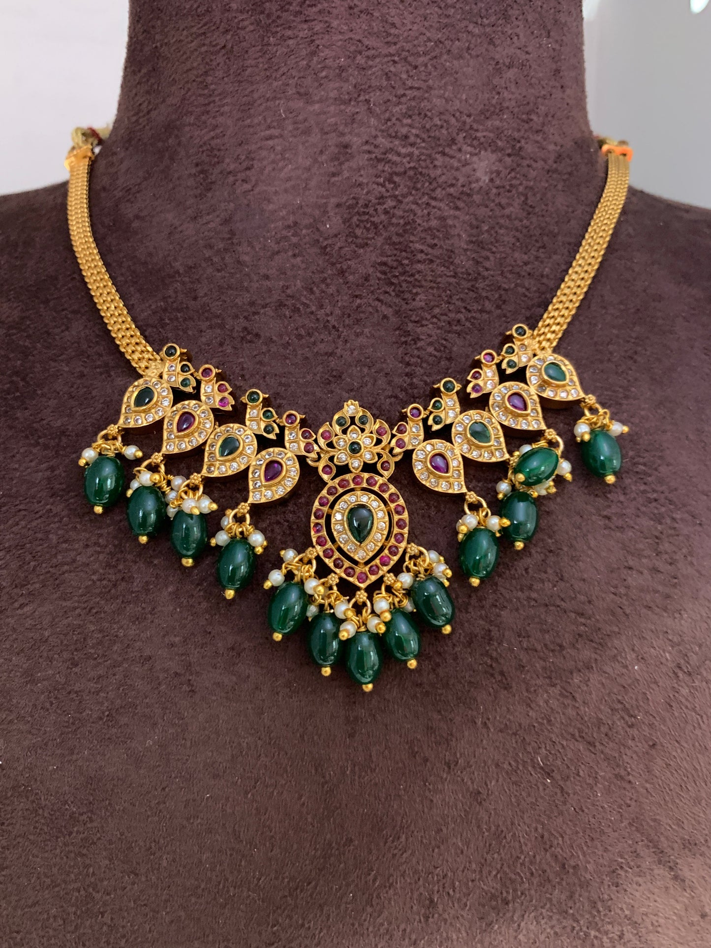 Chain Style Mango Green beads matte finish Short Necklace