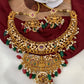 Goddess Lakshmi Red Green Beads Kanthi Neckline Necklace