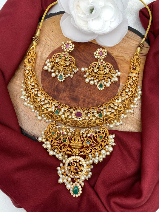 Goddess Lakshmi Pearls Kanthi Neckline Necklace