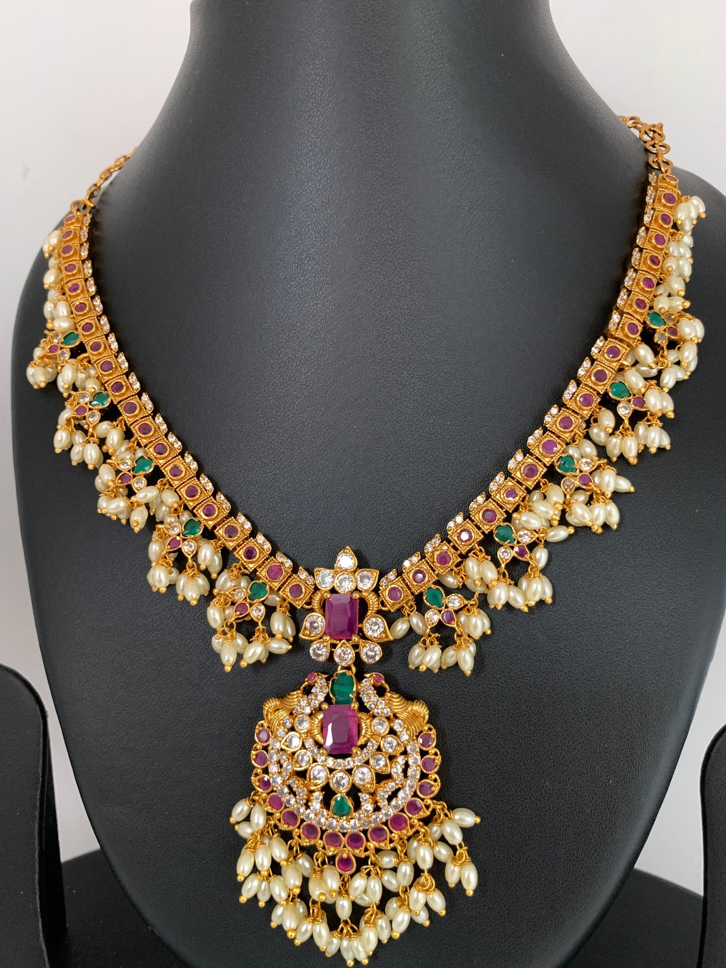 Multi Stone Rice Pearls Guttapusalu Necklace