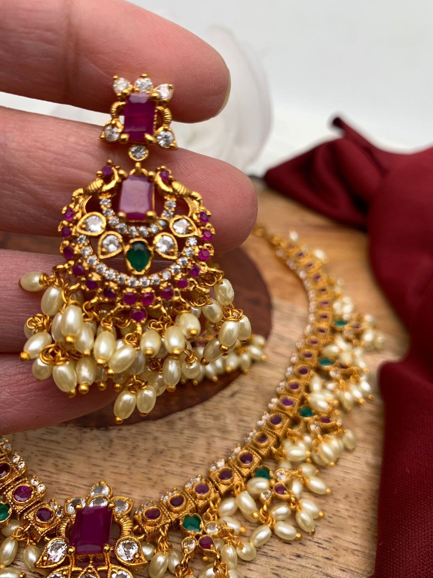 Multi Stone Rice Pearls Guttapusalu Necklace
