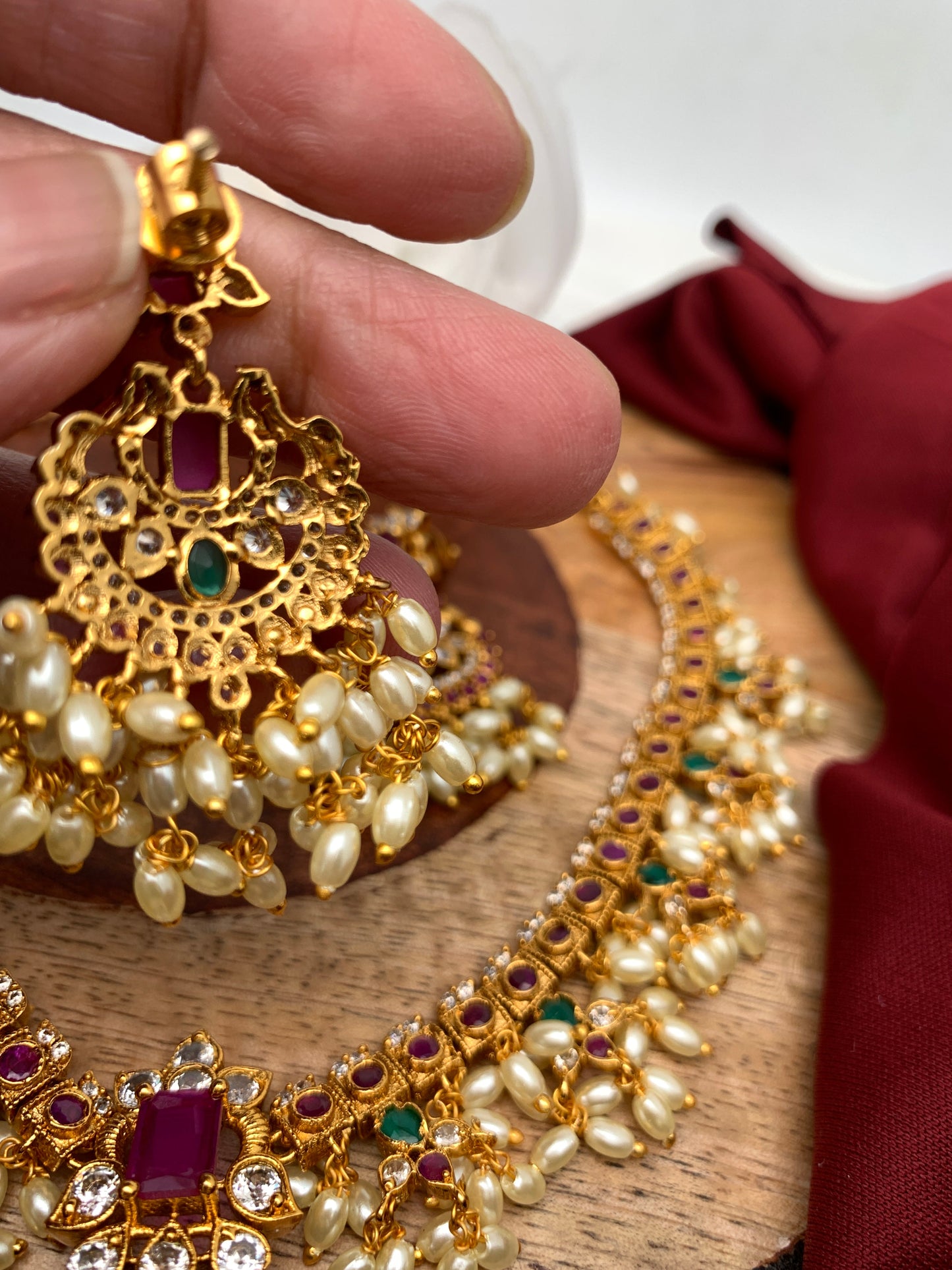 Multi Stone Rice Pearls Guttapusalu Necklace