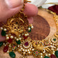 Multi Stone Red Green beads Peacock Pattern Necklace