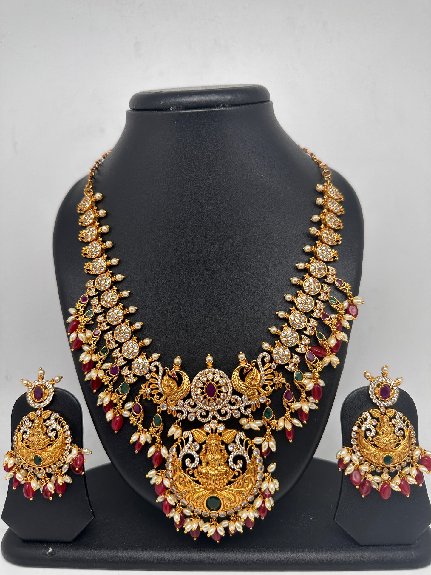 Goddess Lakshmi Multi Stone Red beads Necklace