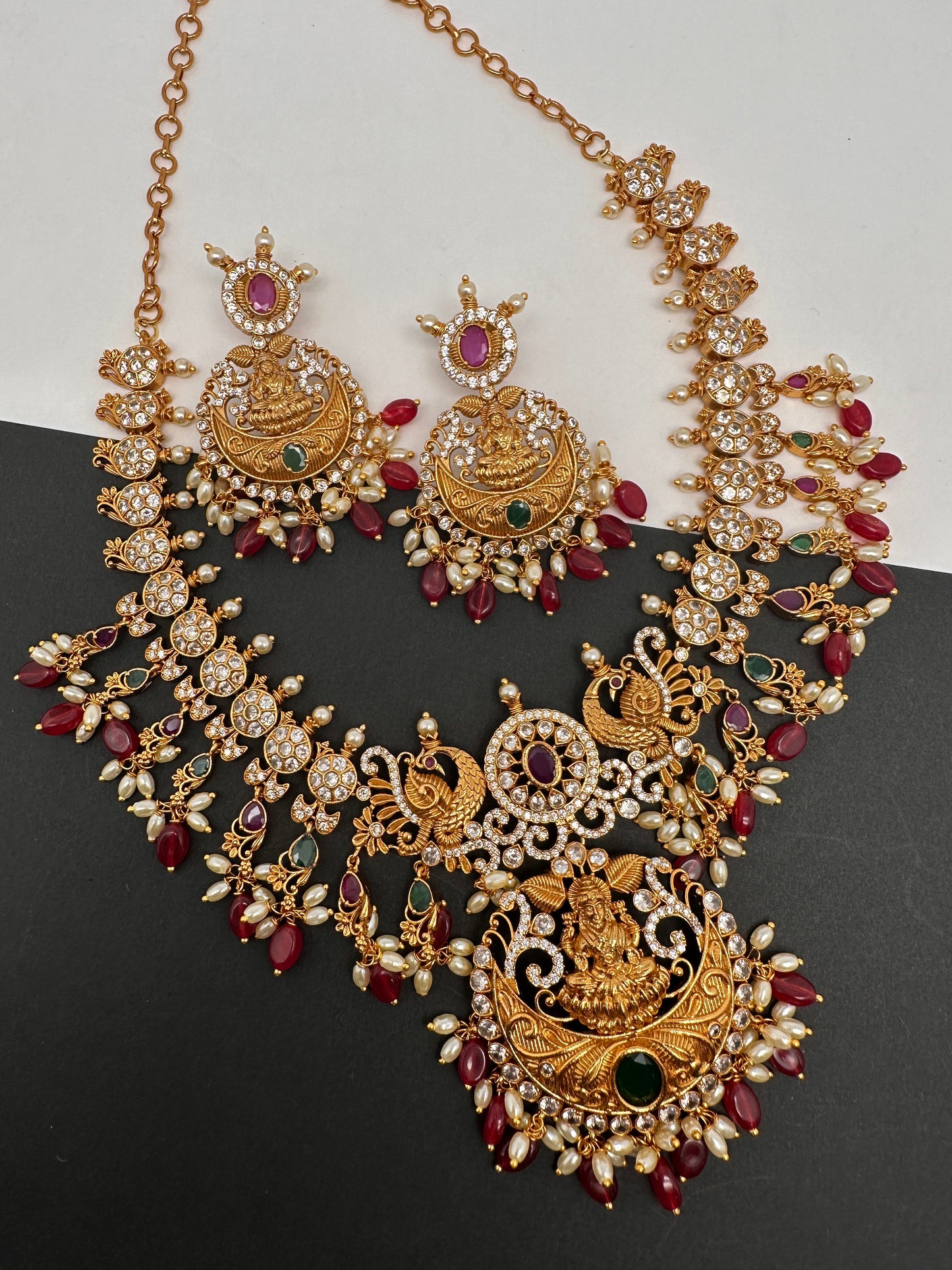 Goddess Lakshmi Multi Stone Red beads Necklace