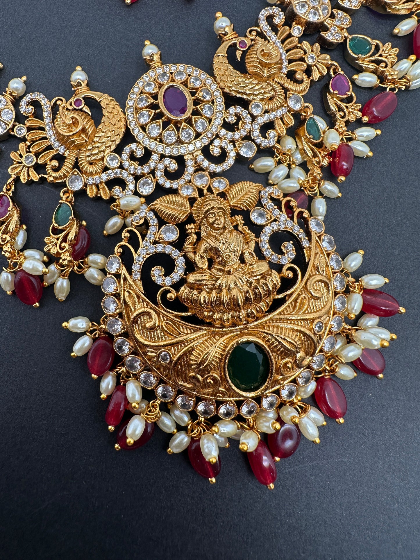 Goddess Lakshmi Multi Stone Red beads Necklace