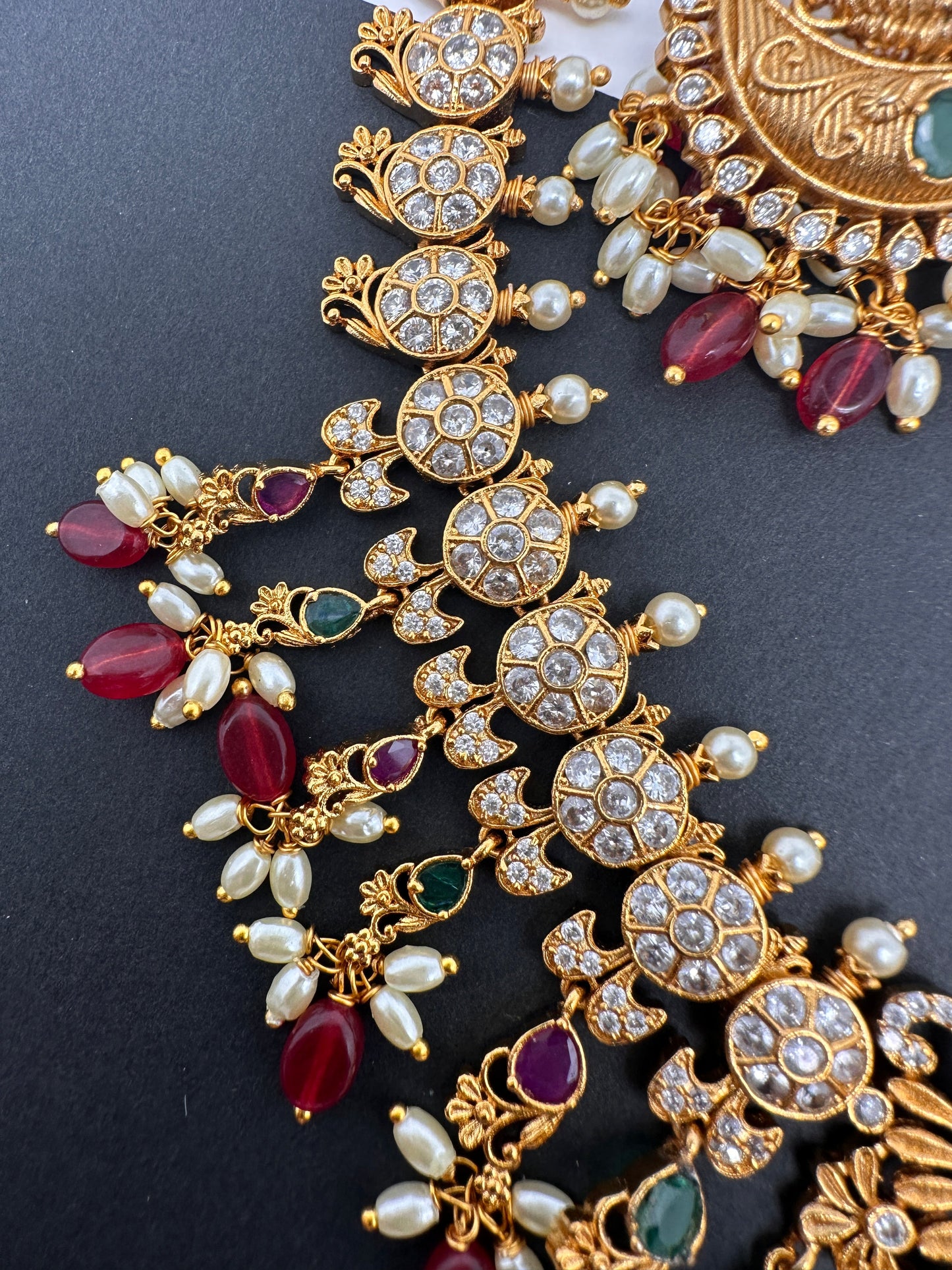 Goddess Lakshmi Multi Stone Red beads Necklace