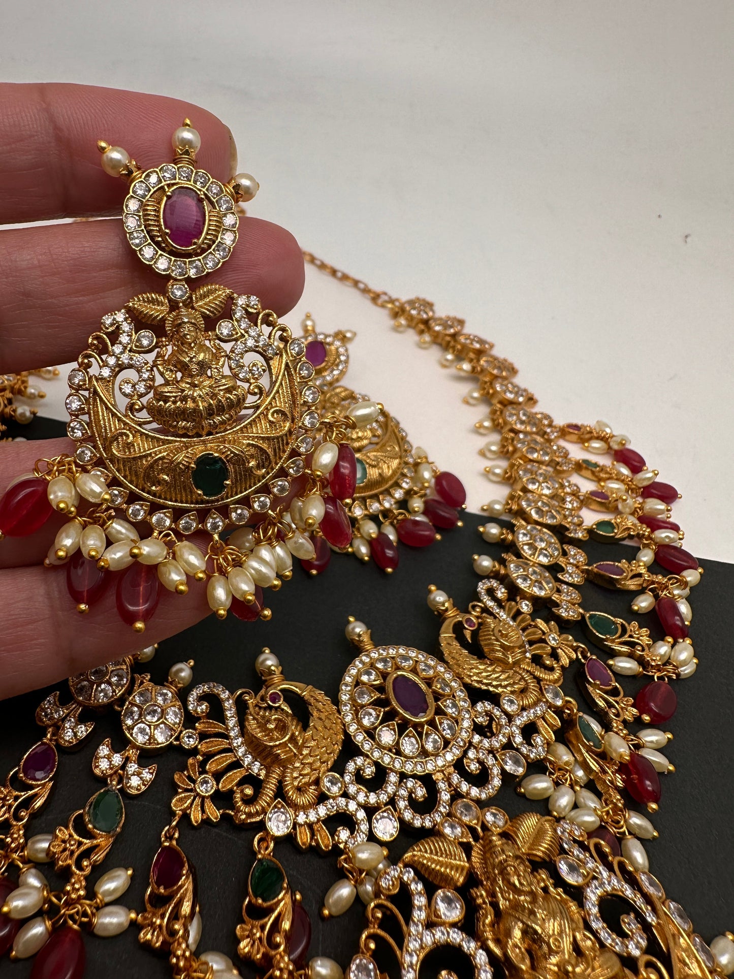 Goddess Lakshmi Multi Stone Red beads Necklace