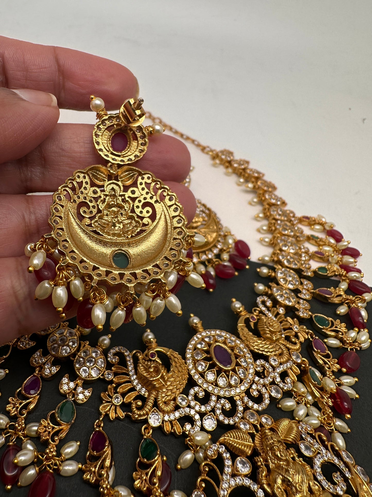 Goddess Lakshmi Multi Stone Red beads Necklace